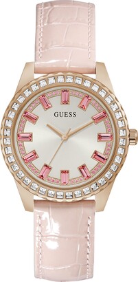 GUESS Women's Stainless Steel Quartz Watch with Leather - ShopStyle