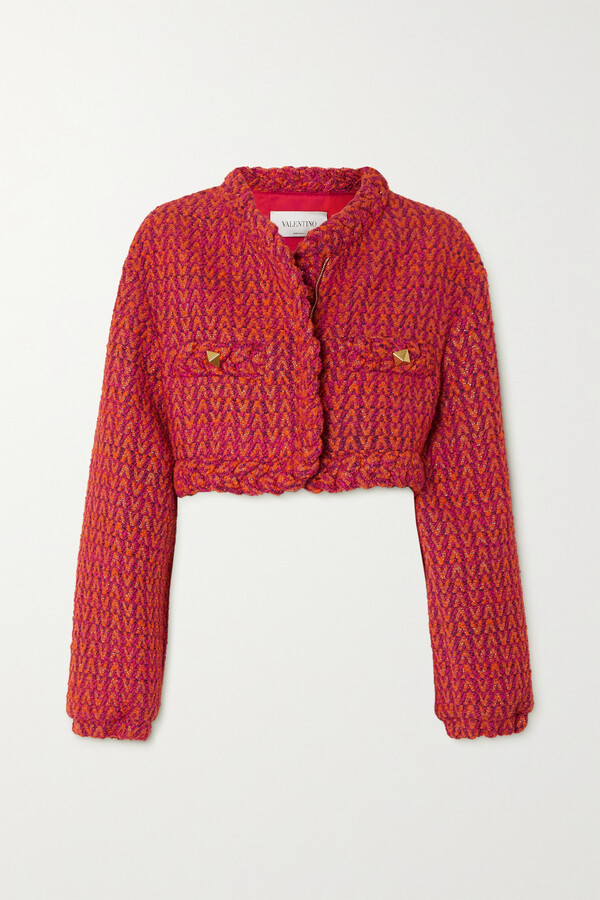 Valentino Cropped Metallic Wool-blend Tweed Jacket - Orange - ShopStyle