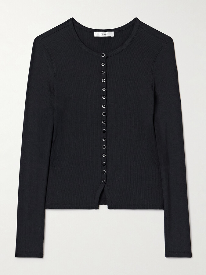 Frame The Rib Splay Stretch-modal Jersey Top - Black