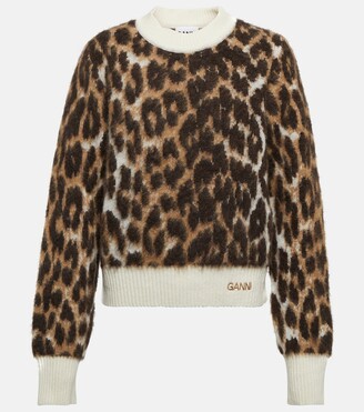 Ganni Leopard-print wool-blend sweater
