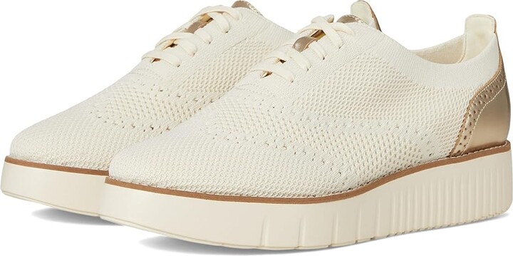 Cole Haan Grand City Platform Stitchlite Oxfords Women's Flat Shoes Ivory Knit/Soft Gold Metallic/Ivory : 5 B - Medium, Latex/Leather/Rubber