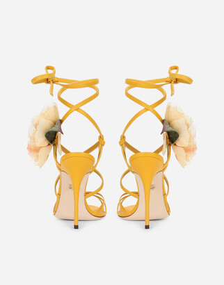 Dolce & Gabbana Nappa Leather Sandals With Silk Flower