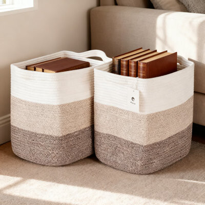 Collapsible Storage Basket With Handles, Woven Rope Laundry Bin For Organizing Toys, Fabric, And Household Items, Multi-Purpose Decorative Storage Box