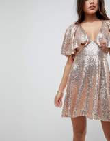 Thumbnail for your product : ASOS Design Sequin Fluted Sleeve Lace Mini Dress