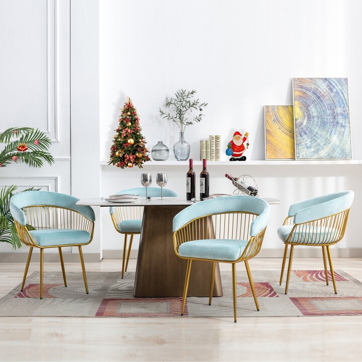 Dyhome Mid Century Dining Chair Velvet Upholstered Side Chair with Metal Legs for Makeup/Living Room (Set of 4)