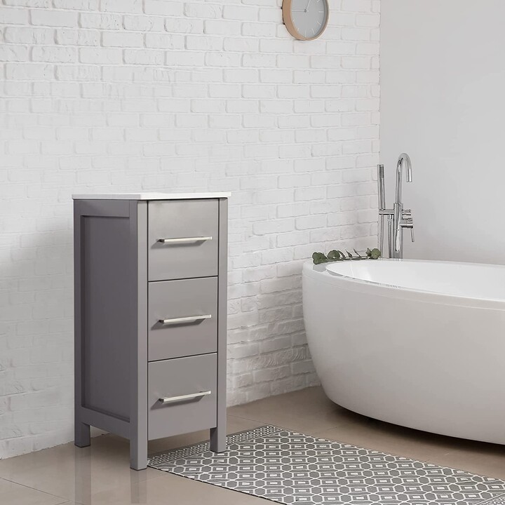Vanity Art 12" Narrow Bathroom Side Storage Cabinet with Engineered ...