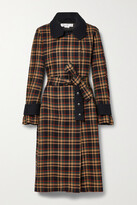 Thumbnail for your product : Victoria Beckham Belted Paneled Checked Grain De Poudre Cotton Trench Coat