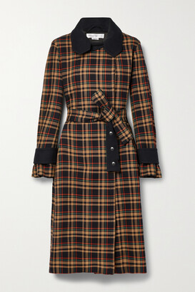 Victoria Beckham Belted Paneled Checked Grain De Poudre Cotton Trench Coat