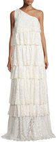 Thumbnail for your product : Rachel Zoe One-Shoulder Tiered Lace Gown, Ecru
