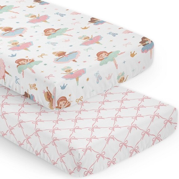 Sweet Jojo Designs SweetJojoDesignsGirlFittedCribSheetsSetBallerinaandBalletBowsPinkBlueGreenandOrange2pc