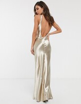 Thumbnail for your product : ASOS DESIGN scoop back bias cut satin maxi dress in champagne