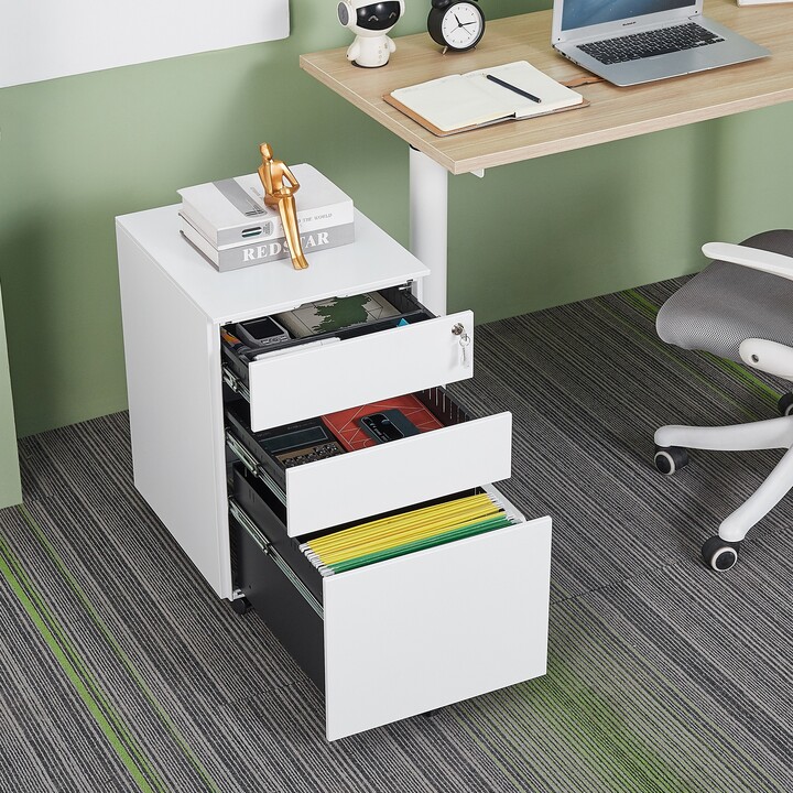 GREATPLANINC 3 Drawer Mobile File with Lock Steel File