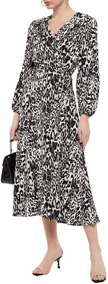 Milly Gathered leopard-jacquard midi wrap dress
