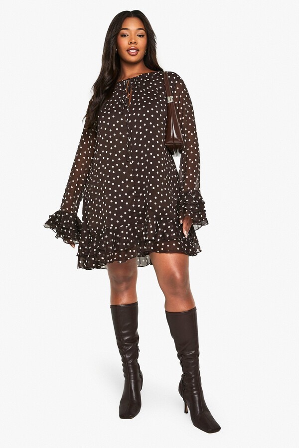 Plus Polka Dot Chiffon Smock Dress