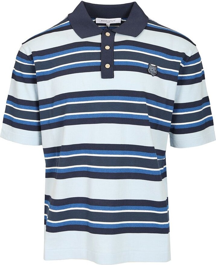 Maison Kitsuné Bold Fox Head Patch Fine Gauge Striped Polo Shirt
