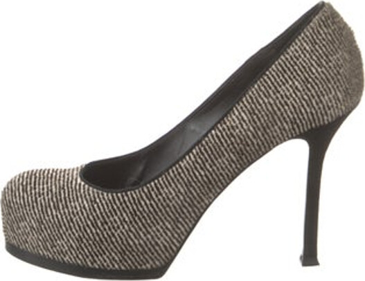 Saint Laurent Ponyhair Pumps Black Round-Toes Platform Designer