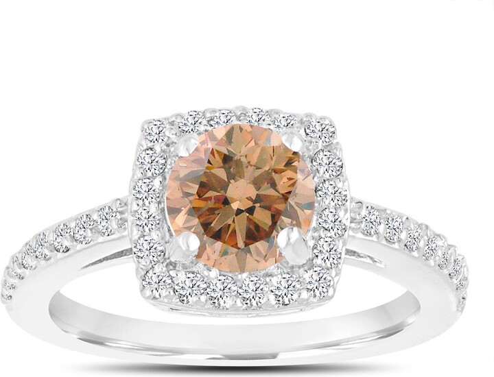 Etsy Handmade 14K White Gold Champagne Diamond Halo Engagement Ring