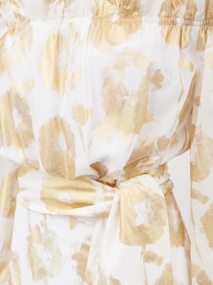 Halpern Metallic-print Off-the-shoulder Cotton Jumpsuit - White Gold