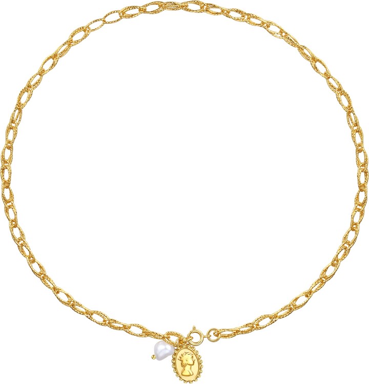 Classicharms Golden Carved Pendant and Pearl Necklace