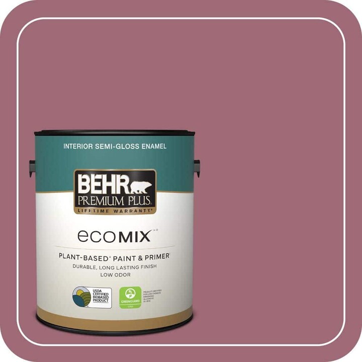 BEHR PREMIUM PLUS 1 gal. #100D-5 Berries and Cream Semi-Gloss Enamel EcoMix Plant-Based Interior Paint & Primer