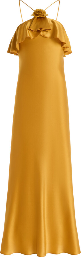 Rodarte Exclusive Ruffled Silk-Satin Halter Slip Dress
