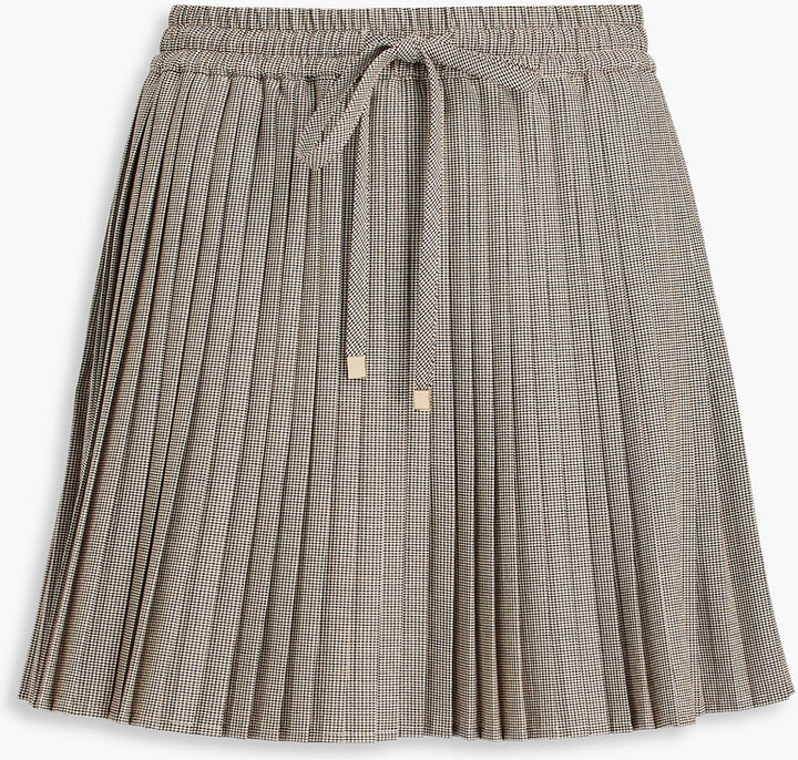 Sandro Pleated houndstooth tweed mini skirt