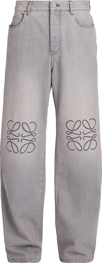 Loewe Men's Anagram Logo Baggy Jeans - Grey Melange - Size 30