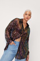 Thumbnail for your product : Nasty Gal Womens Plus Size Sheer Fringe Sequin Shirt - Green - 16, Green
