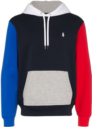 red and blue polo hoodie