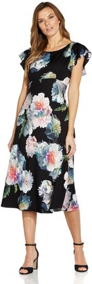 Adrianna Papell Floral Fit & Flare Crepe de Chine Midi Dress
