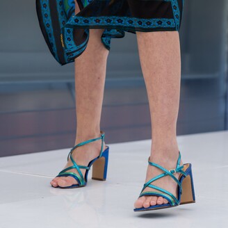 Juliana Heels - The Hamptons Blue Metallic Block Heels Sandals