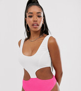 Thumbnail for your product : Peek & Beau Fuller Bust Exclusive scrunch cut-out swimsuit in neon pink and white D - F Cup