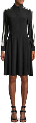 Norma Kamali Side-Stripe Long-Sleeve Shirt Dress