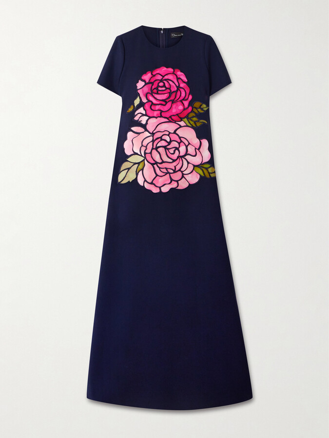 Oscar de la Renta Appliquéd Wool-blend Gown - Blue
