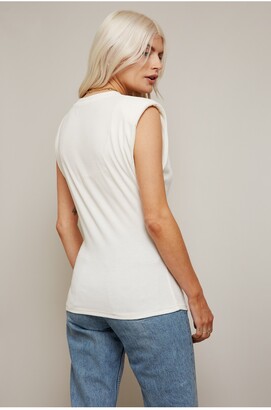 Little Mistress Etta White Knotted Tshirt With Shoulder Pads T With Knotted Side