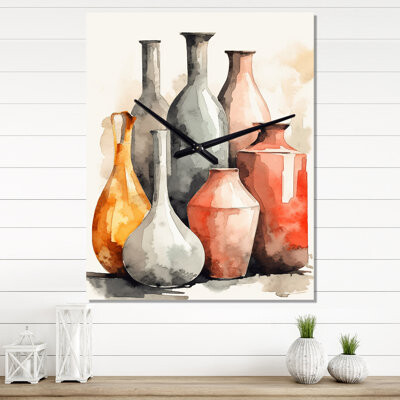 East Urban Home Orange And Gray Boho Pottery Vase Artistry - Boho Pottery Wall Clocks