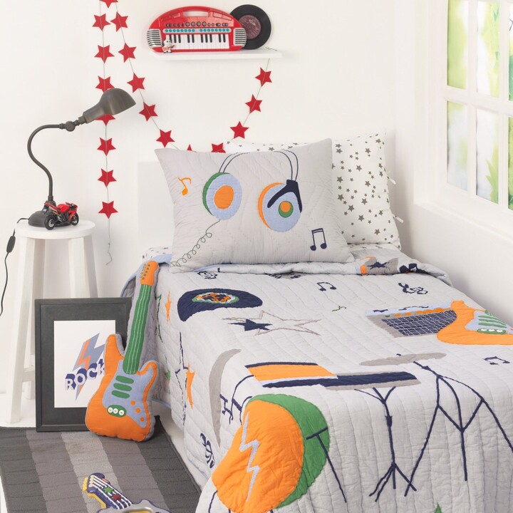 Rockstar Kids' Bedding Set | Kid Room Decor| Rock N' Roll Guitar Drums Music Boys - Free Personalization