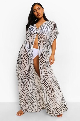 boohoo Zebra Print Chiffon Maxi Beach Kimono