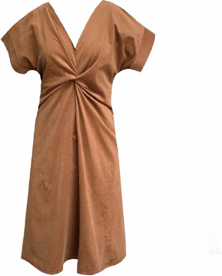 Frock Tales Gold / Brown Riverbank Dress With Knot In Corduroy