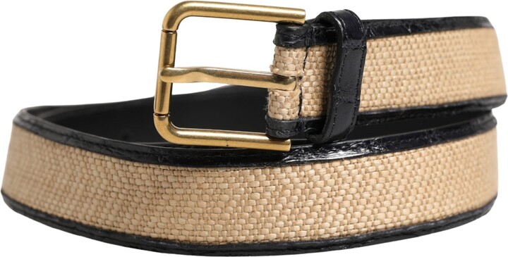 Dolce & Gabbana Men Beige Braided Leather Metal Buckle Men's Belt