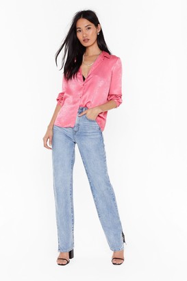 Nasty Gal Womens Are You in Brush Satin Oversized Shirt - Pink - 4