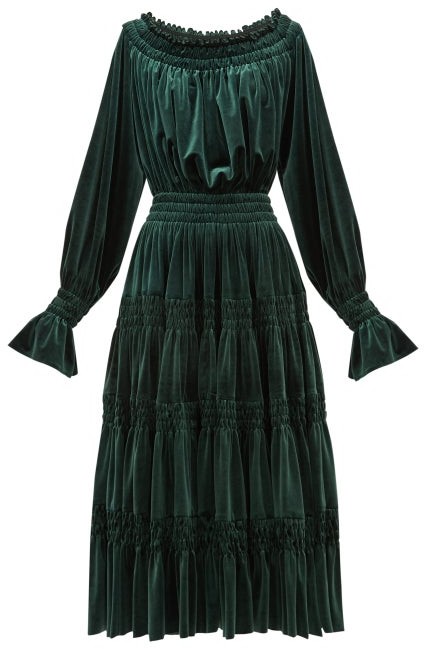 dark green velvet midi dress