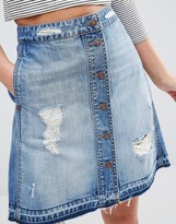 Thumbnail for your product : Only Distressed A-line Mini Skirt with Released Hem