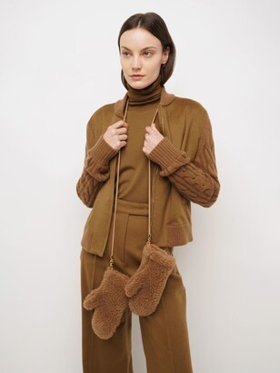 Max Mara Ombrato camel teddy gloves w/ strap - ShopStyle