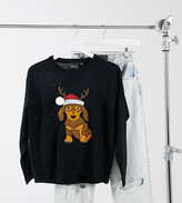 Thumbnail for your product : Brave Soul Petite dog Christmas jumper in black
