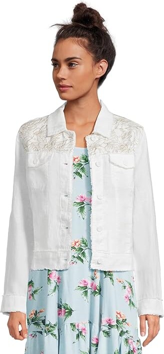 Tommy Bahama Two Palms Flora Fresco Jacket Women's Coat White : SM (US 4-6), Denim/Linen
