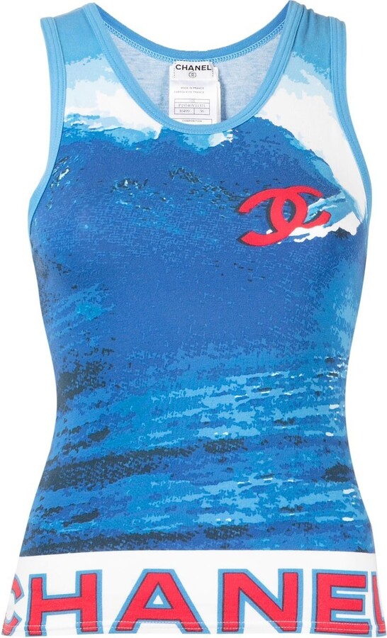 Chanel Pre Owned 2002 Surf wave print tank top - ShopStyle