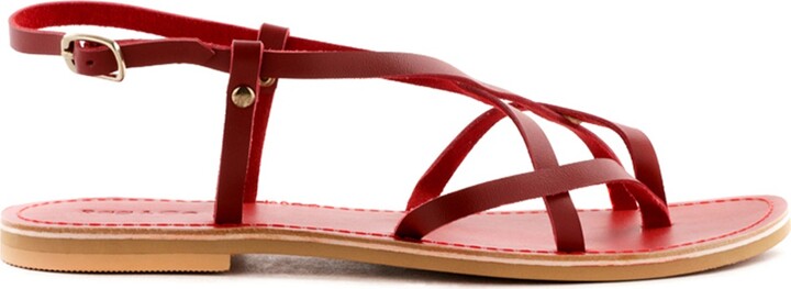 red flat strappy sandals