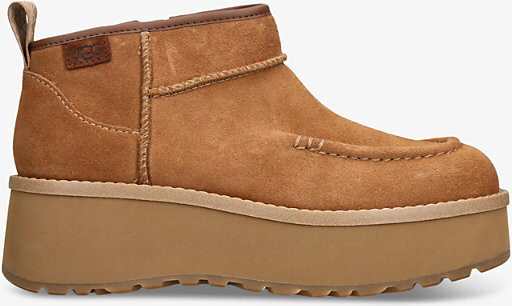 UGG Womens Tan Cityfunc Ultra Mini Logo-Patch Platform Suede and Shearling Boots Eur 36 / 3 Uk Women