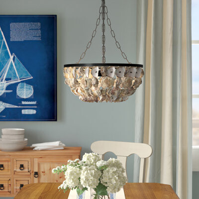 Highland Dunes Wickham Metal and Draped Oyster Shell Chandelier